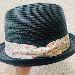 3/$25 Black Starw Sun Hat with Floral Bow Band-L